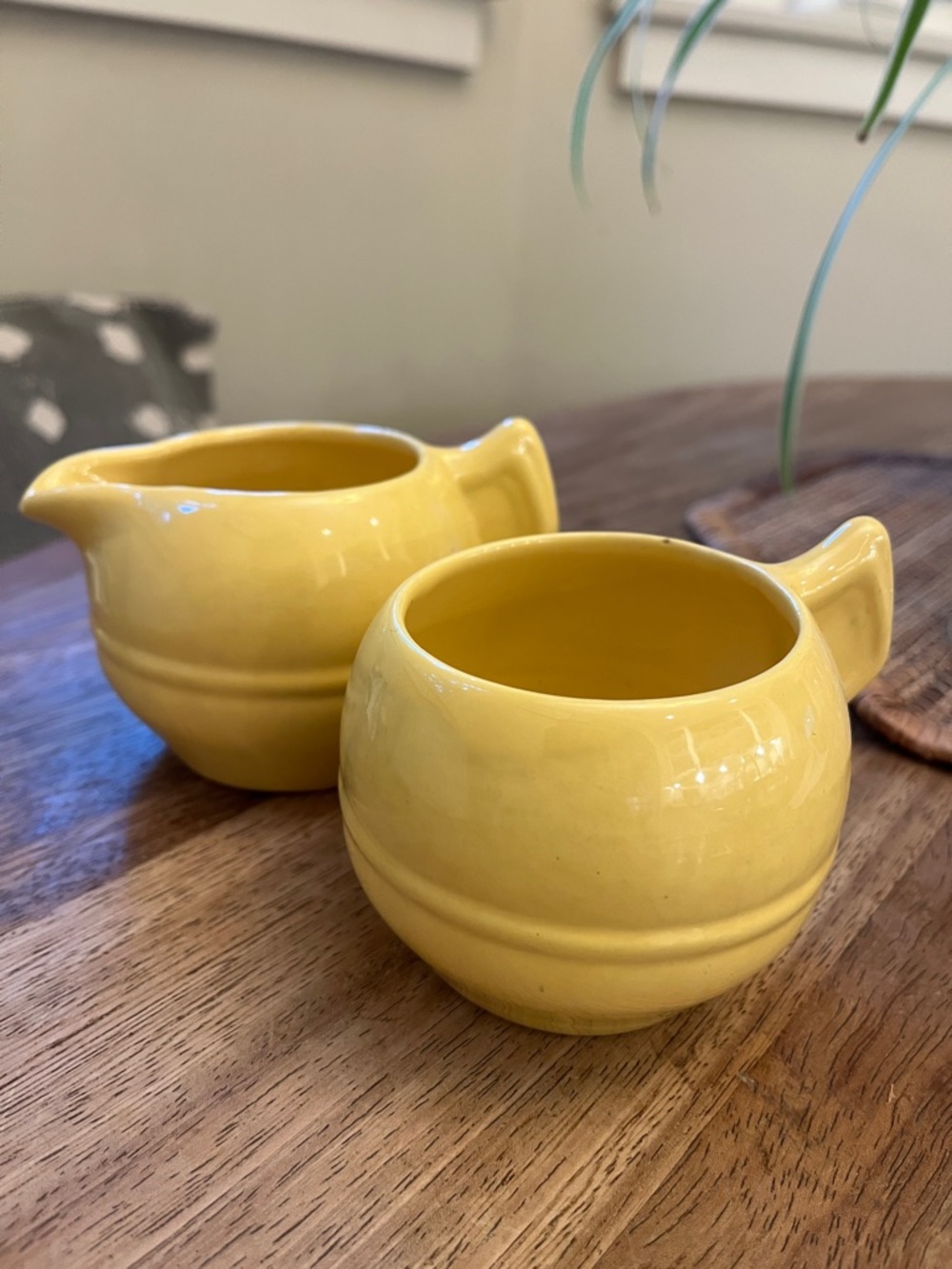 Vintage California Pottery Yellow Ceramic Creamer and Sugar Set - Bright Yellow